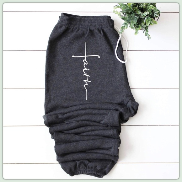 New! “Faith” Dark Grey Jogger Sweat Pants - Picture 4 of 4